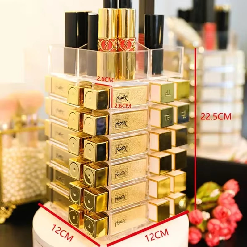 53Lattices Rotating Lipstick Tower 360 Degree Plastic Rotated Rack Nail Polish Organizer Lipstick Storage Case Cosmetics Display