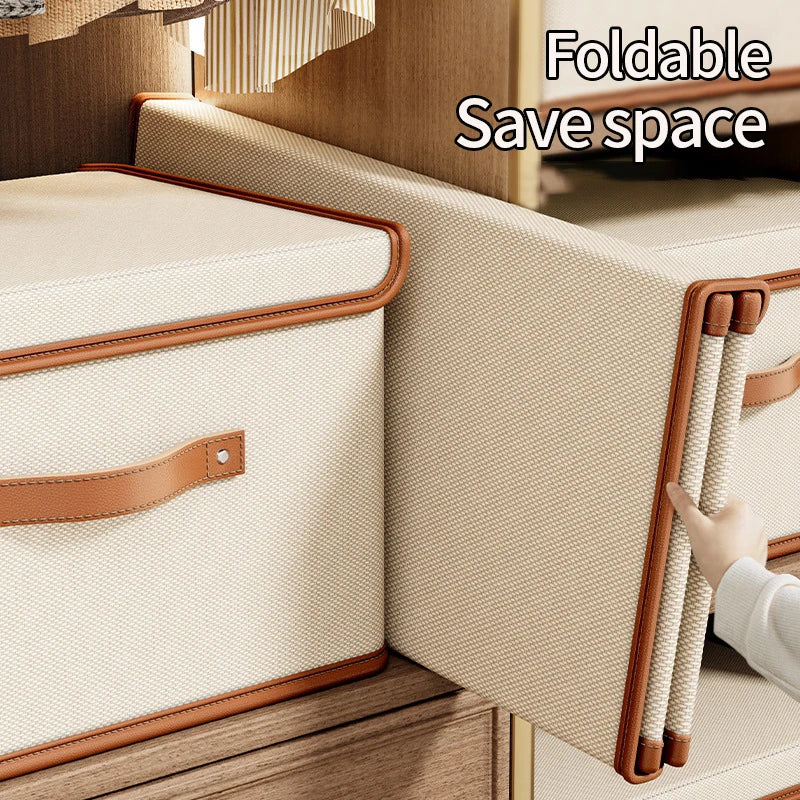 Cube Bins Boxes with Lids, Foldable Clothing Storage Box PU Leather Handles Decorative Home Cubes Closet Organizer Container
