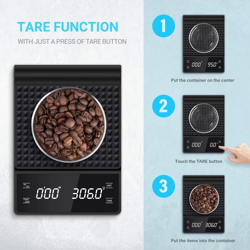 3Kg/0.1G Digital Kitchen Weight Grams Electronic Balance High Precision Coffee Scale Portable with Timer Food Espresso
