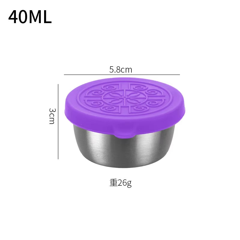 40/50/70ML Sealed Silicone Lid Sauce Cup Stainless Steel Small Seasoning Bowl Salad Tomato Dipping Saucer Box Kitchen Tableware