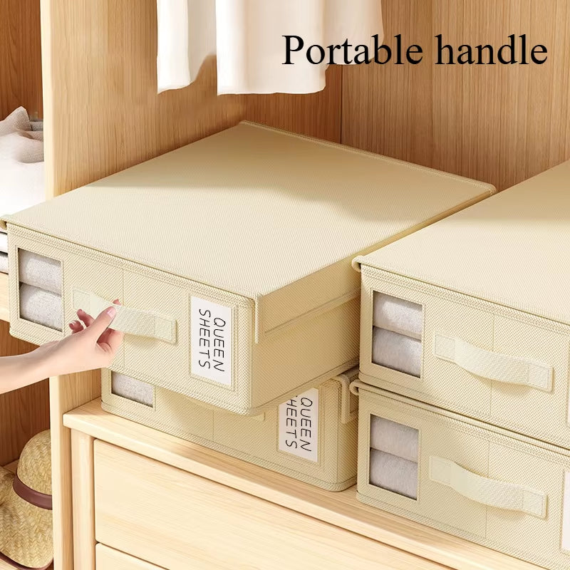 Sheet Storage Box Organizer Thickened Fabric Folding Window Zipper Blanket Organizer Wardrobe Bed Clothes Storage with Lid