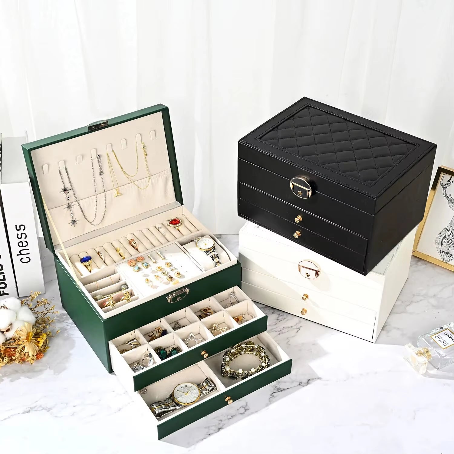 High-End Jewelry Box Household, Multi-Layer Drawer-Type Oxidation, Large Capacity Earrings Earrings Jewelry Box