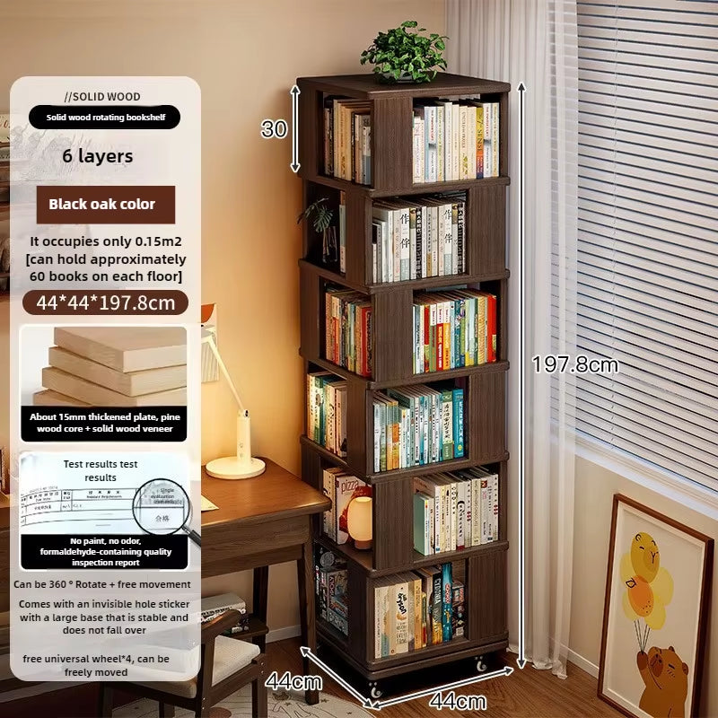 360-Degree Rotating Solid Wood Bookshelf: Floor-To-Ceiling, Wall-Mounted, Narrow Corner Cabinet