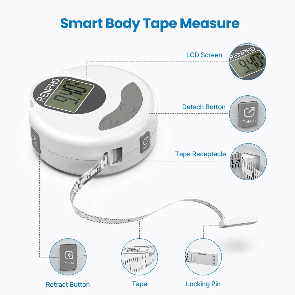 Smart Tape Measure with App, Bluetooth Body Measuring Tape for Body Circumference Monitoring, Mother-To-Be, Bodybuilder