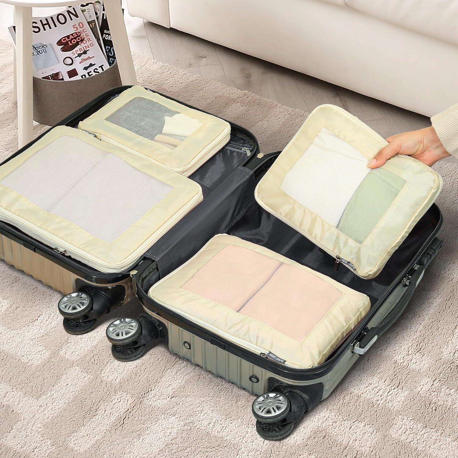 4 Set Compression Packing Cubes Travel for Suitcases,Comp