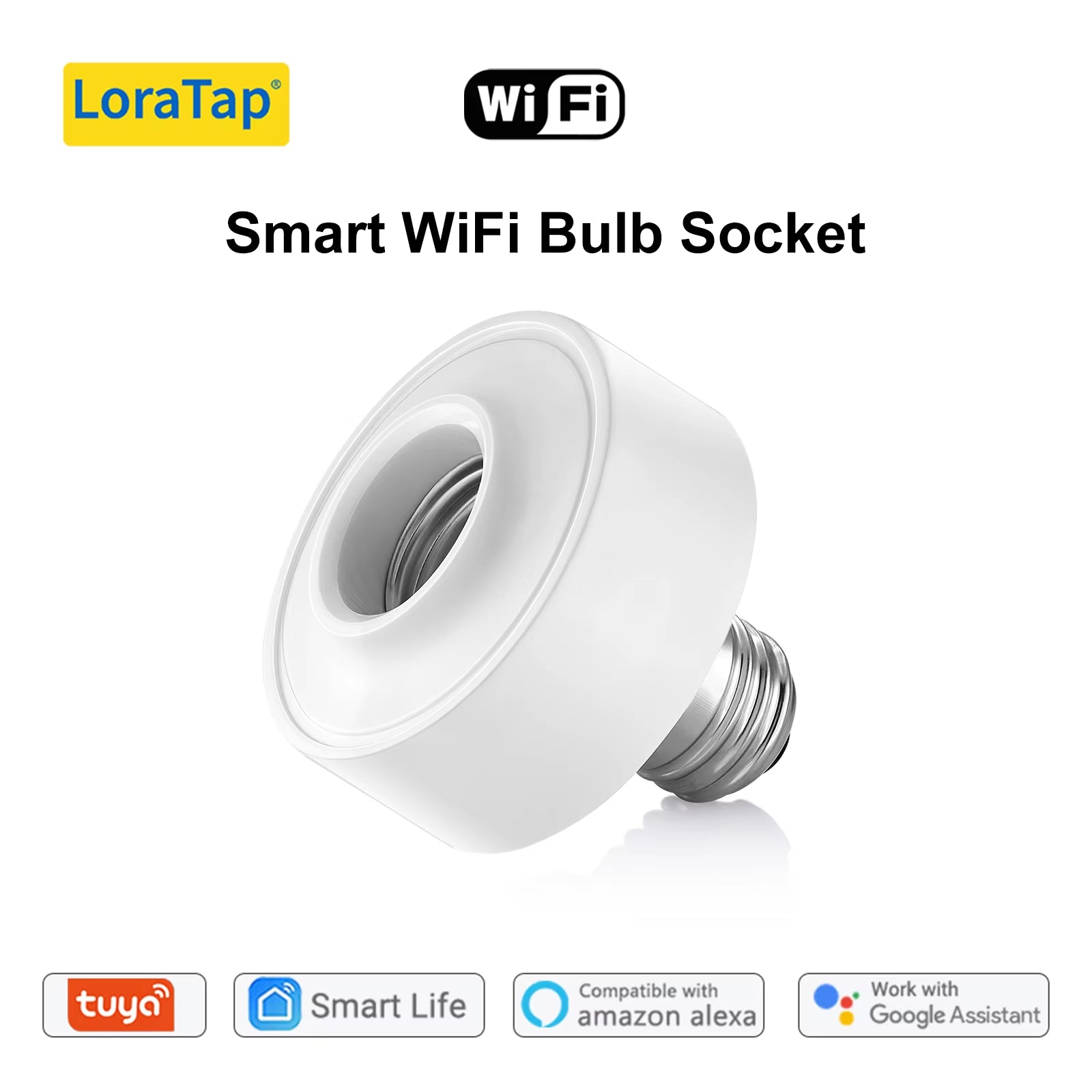 Tuya Smart Wifi Light Socket Lamp Holder for Led Bulb E27 E26 Google Home Echo Alexa Voice Control, Remote Control on OFF