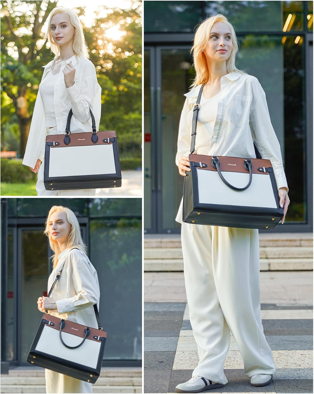 Laptop Bag for Women 17 Inch Work Tote, Business Computer Briefcase, PU Leather