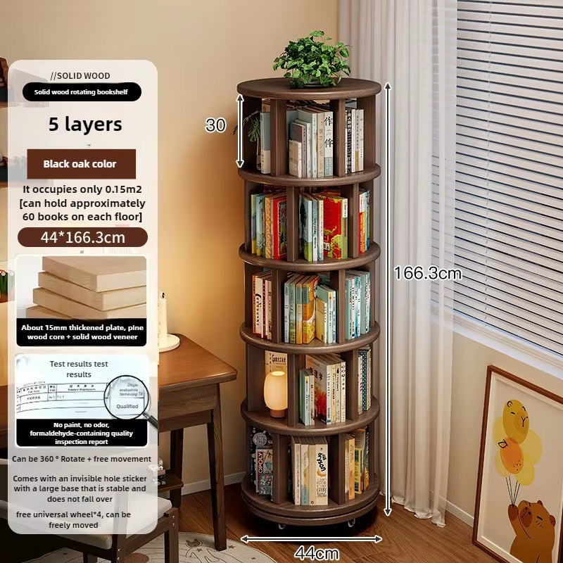 360-Degree Rotating Solid Wood Bookshelf: Floor-To-Ceiling, Wall-Mounted, Narrow Corner Cabinet