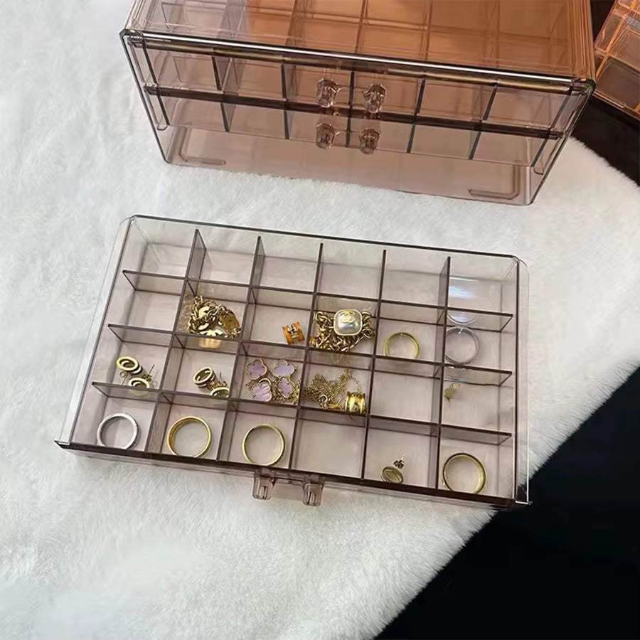 1Pc, Jewelry Storage Box, Material: Transparent PS, Color: Transparent, Brown, Gray, Pink