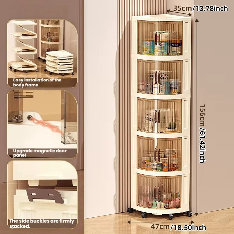 Plastic Double-Door Foldable and Mobile Triangular Storage Cabinet, Snack, Toy, Home Corner Storage Corner Cabinet