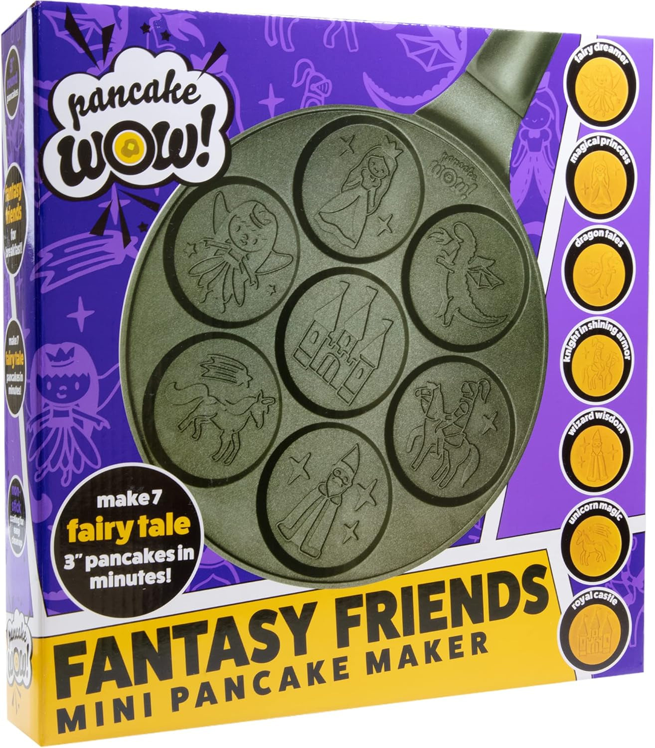 Fantasy Friends Mini Pancake Pan - Nonstick Griddle for Breakfast Magic, Featuring a Princess Castle & More, 7 Unique Flapjacks