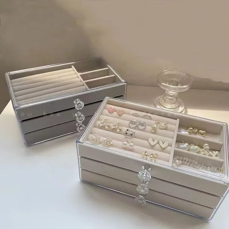 7-Layer Dust-Proof Acrylic Jewelry Organizer Box for Elegant Display and Storage in Modern Rectangular Tabletop Case Jewlery Box