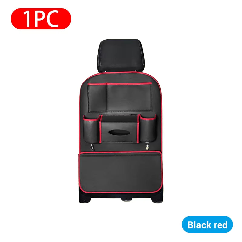 Car Seat Back Organizer PU Leather Backseat Bag Multifunctional Car Storage Organizer with 6-Pocket for Travel Stowing Tidying