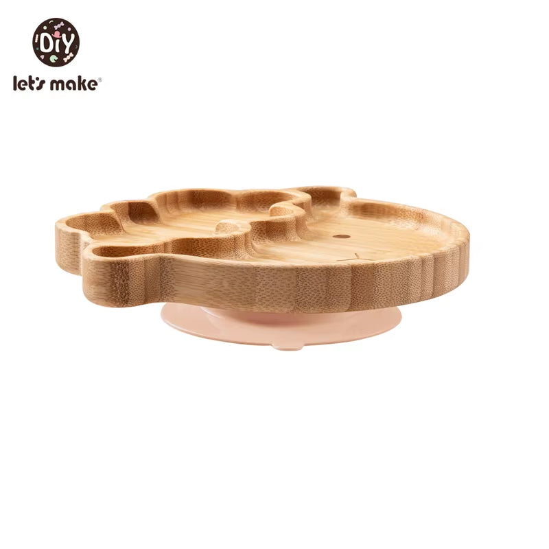 Let'S Make Baby Dinner Plates Set Wooden Cartoon Dinner Plate Fork Spoon Children Feeding Plate Safe Edible Silicone Product