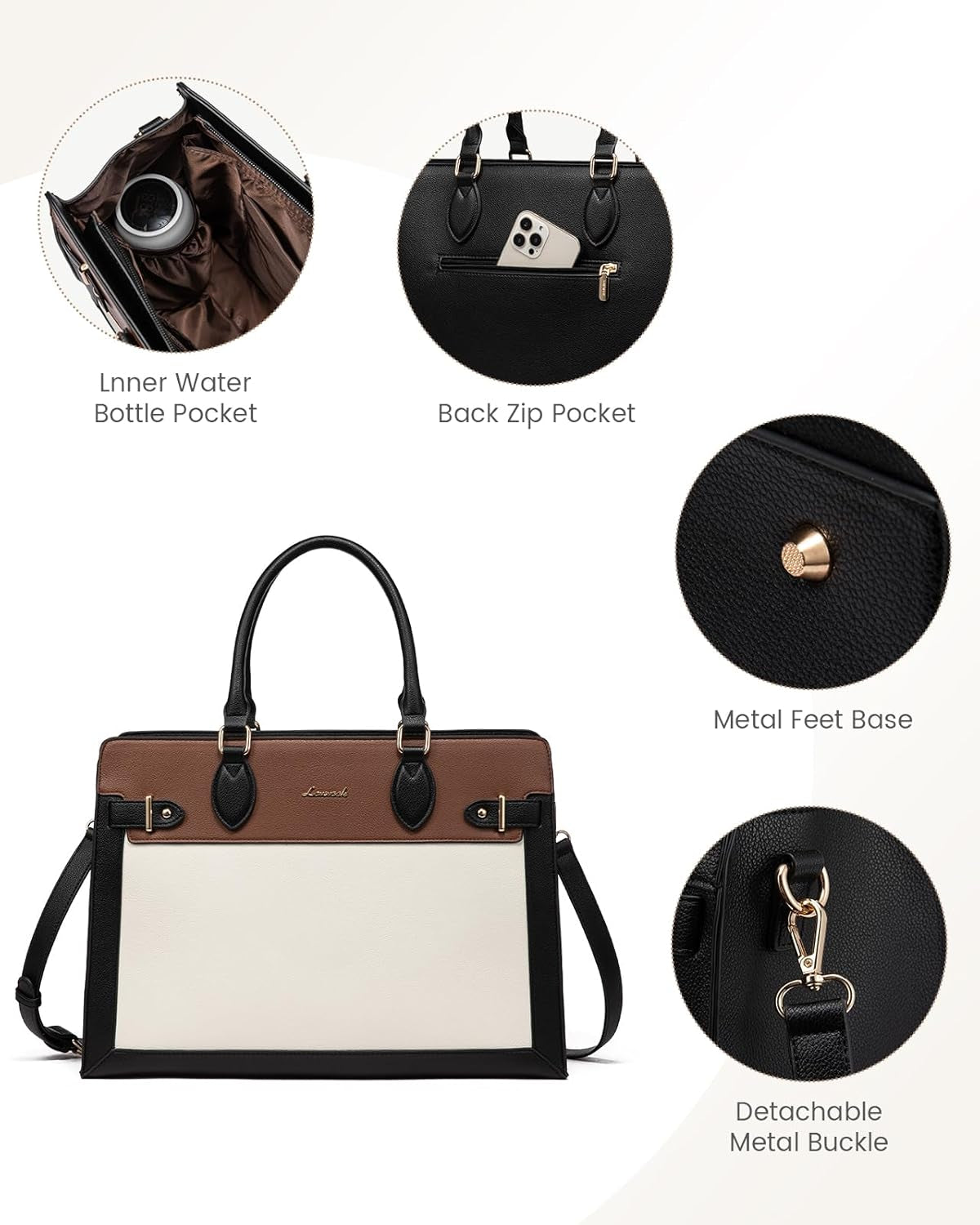 Laptop Bag for Women 17 Inch Work Tote, Business Computer Briefcase, PU Leather