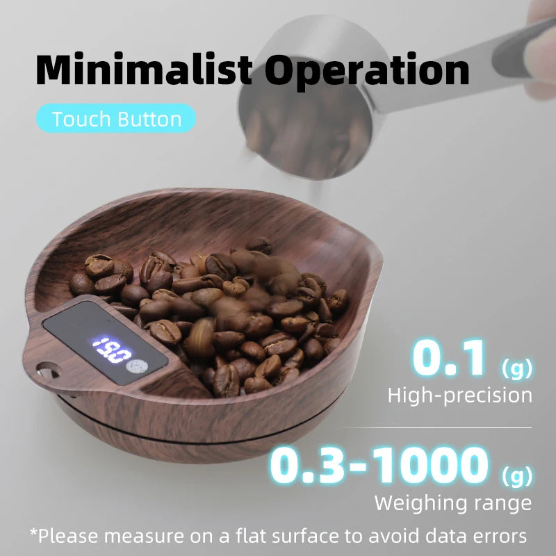 Coffee Scale Electronic Bean Measuring Scale ABS Espresso Weighing Display Tray Spray 0.1G Kitchen Barista Accessory