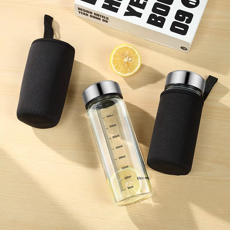 Portable Glass Water Bottle Hot Milk Bottle Graduated Cup with Lid Refrigerated Milk Tea Cup Outdoor Sports Water Bottle