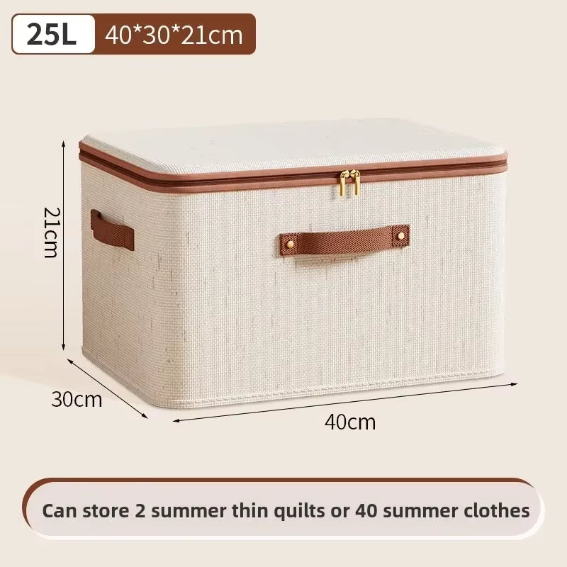 Linen Zipper Storage Boxes, Non-Woven Fabric Clothing Organizer Bins for Home Bedroom Closet Organization,Include Good Helpers