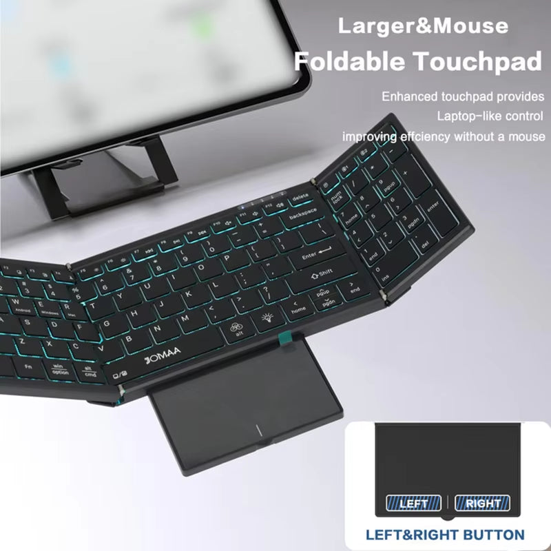 Backlit Full Size Folding Keyboard Bluetooth+Usb Wireless Keyboard with Touchpad Numberic Pad for Laptop Windows