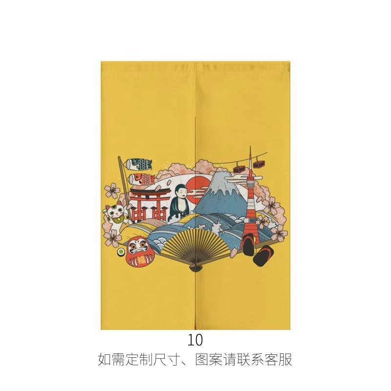 Japanese Ukiyo-E Linen Door Curtain Noren Bedroom Kitchen Curtains Home Entrance Decoration Customizable Curtain