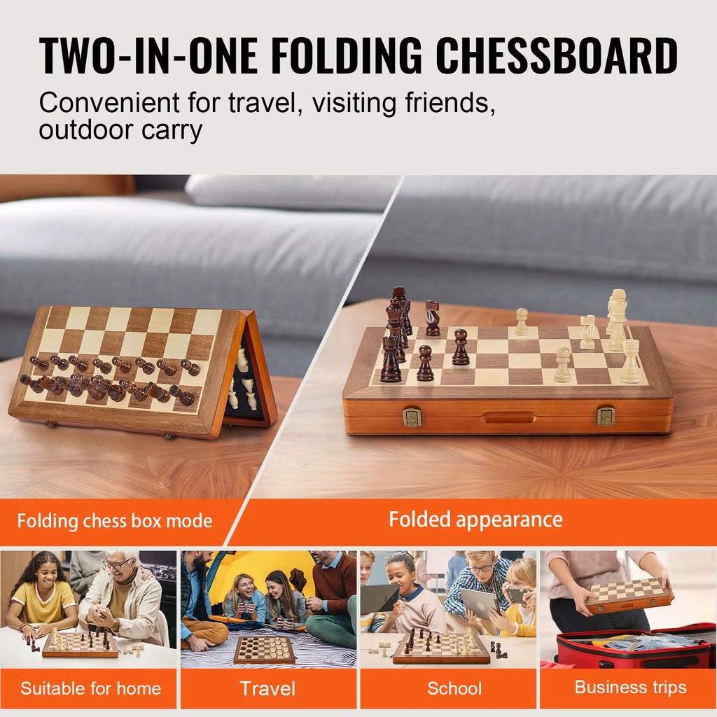 2 Queens Portable Travel Gift Chess Set for Tournament Professional Beginner 15 Inch 2-IN-1 Chess Checkers Game Set,