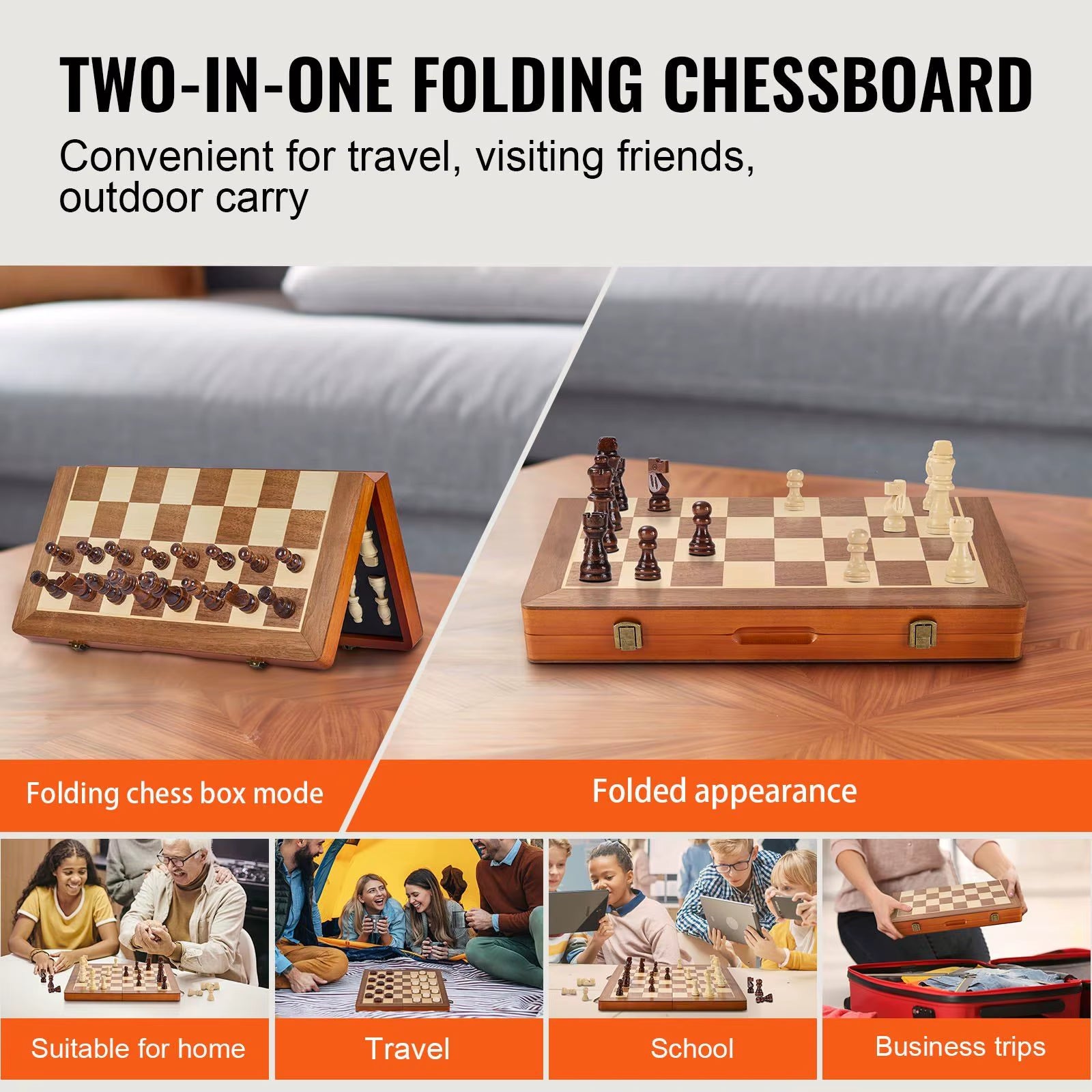 2 Queens Portable Travel Gift Chess Set for Tournament Professional Beginner 15 Inch 2-IN-1 Chess Checkers Game Set,