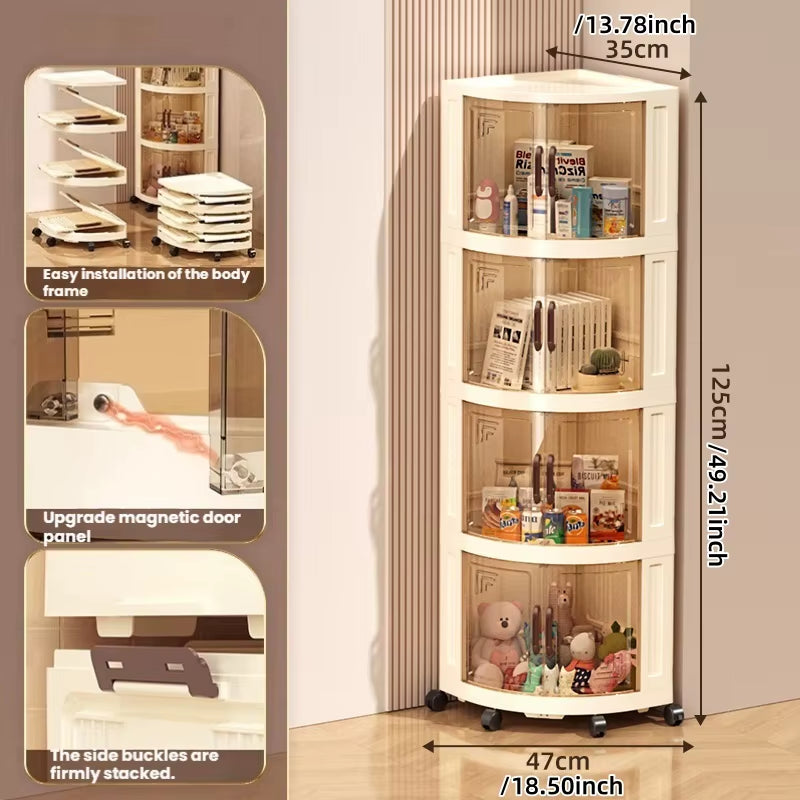 Plastic Double-Door Foldable and Mobile Triangular Storage Cabinet, Snack, Toy, Home Corner Storage Corner Cabinet