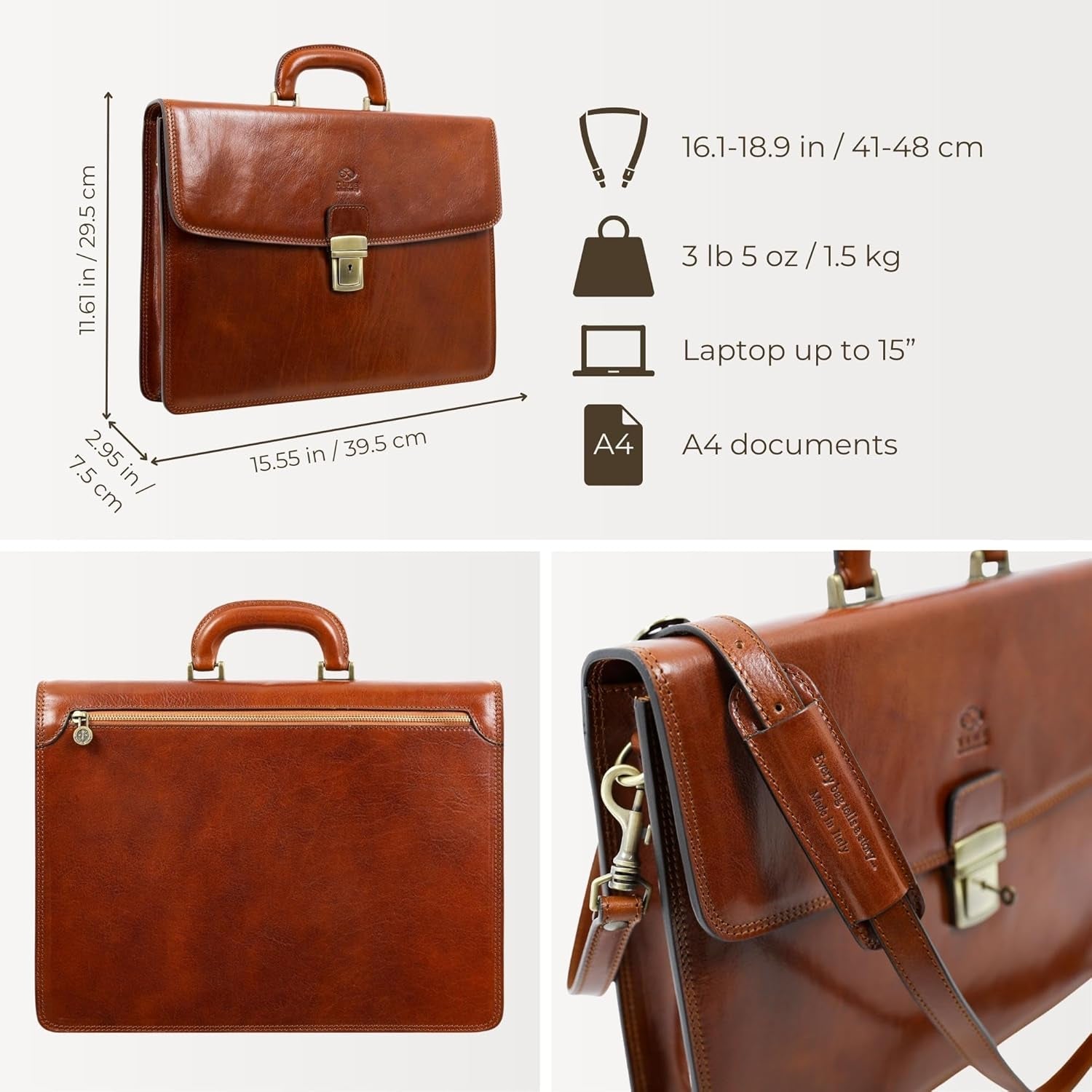 Leather Briefcase - Italian Handmade Leather Laptop Bag - Handbag for Men - Professional Computer Case