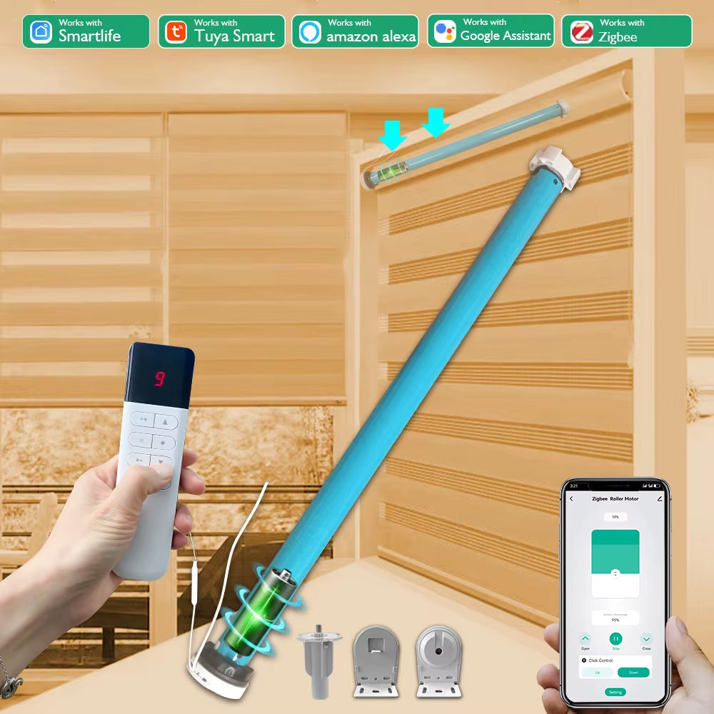 Tuya Zigbee Battery Window Smart Curtains Blinds Roller Motor for 37 38Mm Tube Work Alice Alexa Smart Speaker Home