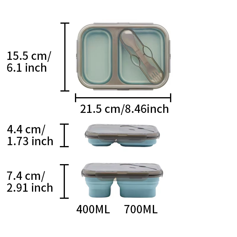 1Pc 700ML+400ML Folding Dividers Silicone Lunch Box Dishwasher Safe Silicone Food Storage Containers Bowl with Lids for Kitchen