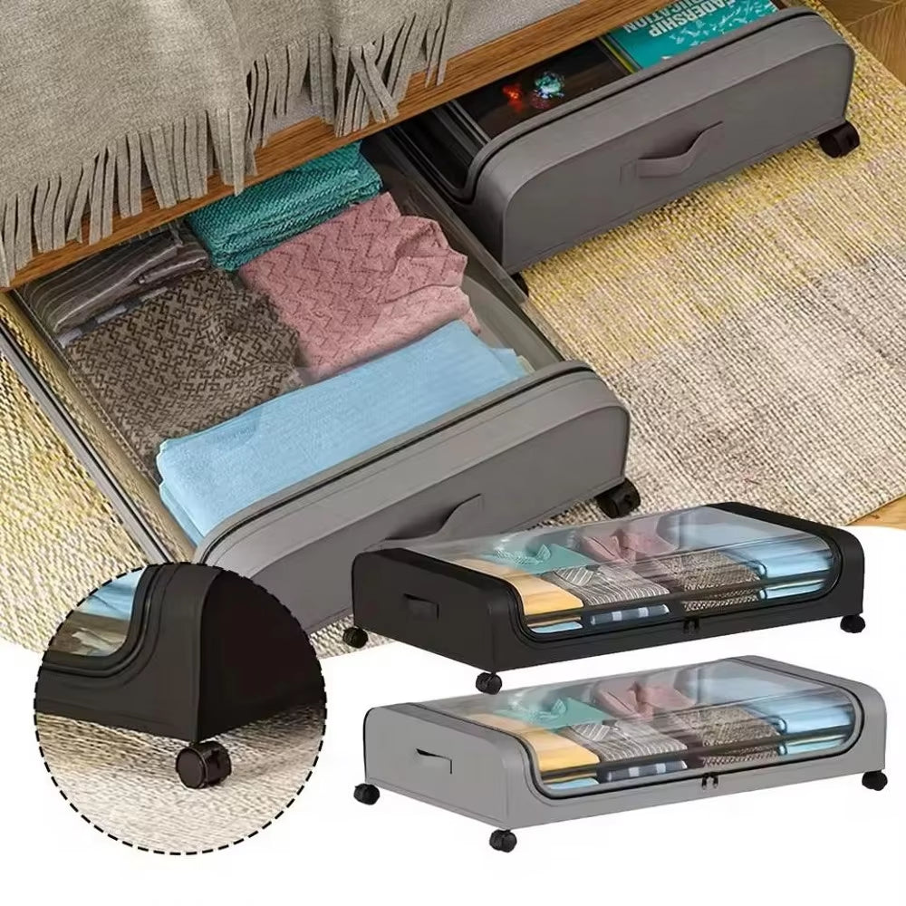 Large Capacity Underbed Storage Box Bed Bottom Shelf with Wheels Quilts Clothing Shoes Storage Multifunctional Storage Box