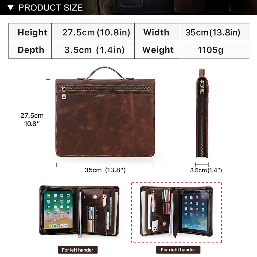 Macbook Pro Air 13 Ipad Pro 13 12.9 Portfolio File Folder Cow Leather Cover Organizer Travel Business Office Document Briefcase