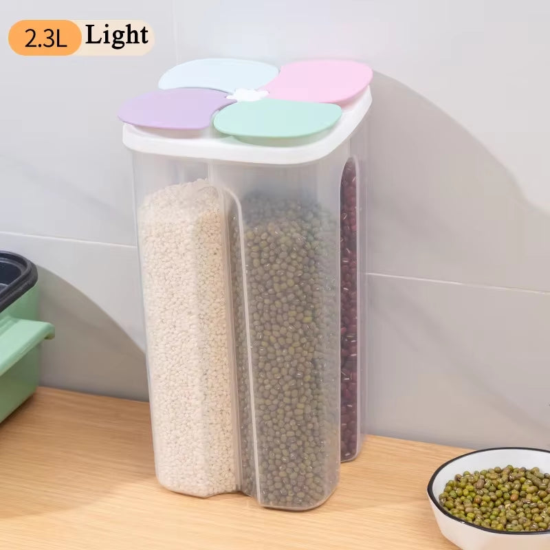 Kitchen Cereals Storage Box Plastic 4 Grids Cereals Sealed Jar Food Container Moisture-Proof Grain Tank Spaghetti Keep Fresh Box