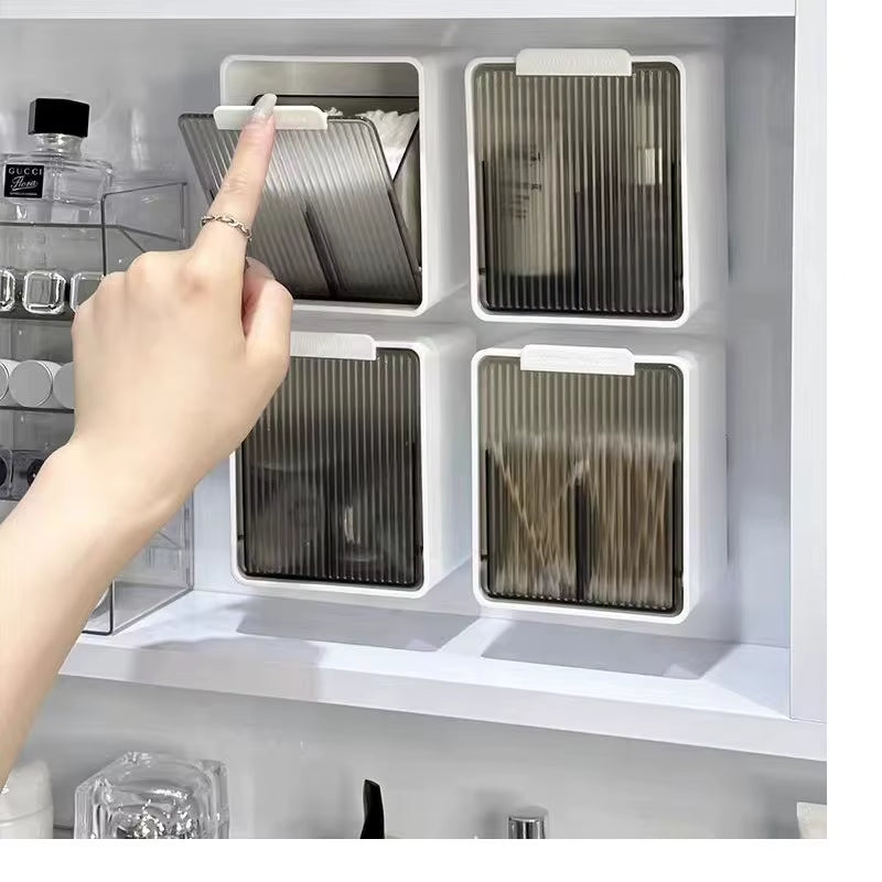 Wall Mounted Qtip Holder Canisters for Cotton Swab, Floss Qtip Dispenser Qtip Jars with Lid Cotton Ball Organizers Storage Box