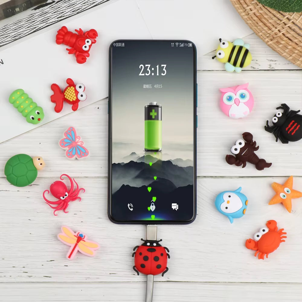 Cartoon Insect Shape Wire Cord Protector Silicone Case Data Line Cover Cute Animal Wired Earphone USB Charger Cable Protectors