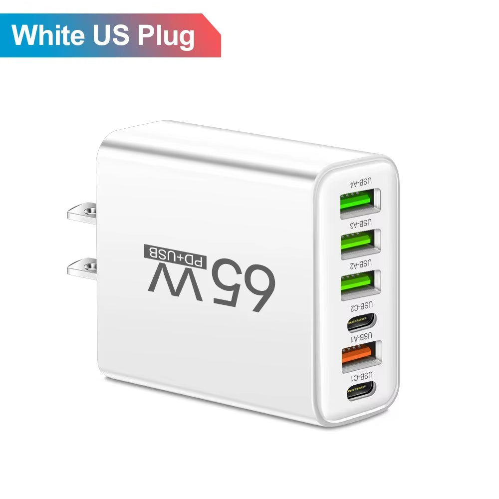 65W USB C Charger Fast Charging EU/US Plug Wall Charger Adapter for Iphone Samsung Xiaomi Phone Multi Ports Type C Quick Charger