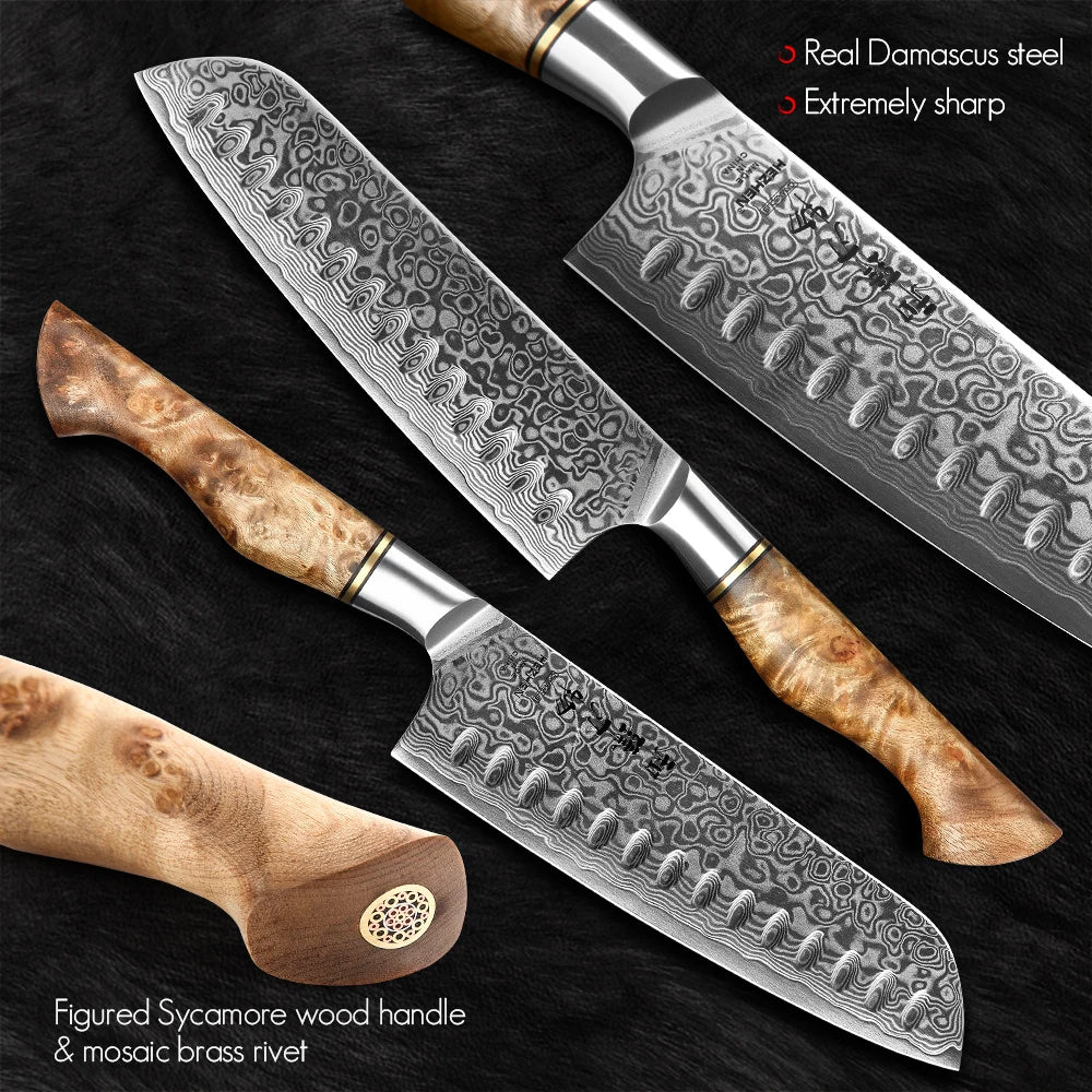 1-5PC Knife Set Professional Damascus Steel Chef Santoku Bread Utility Paring Cook Knife for Meat Sharp Kitchen Knife