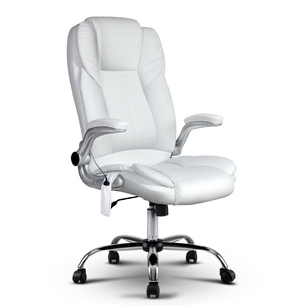 NNEDSZ Leather 8 Point Massage Office Chair - White-0