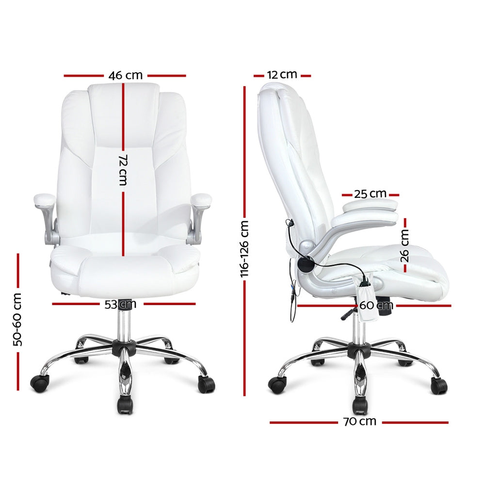 NNEDSZ Leather 8 Point Massage Office Chair - White-1