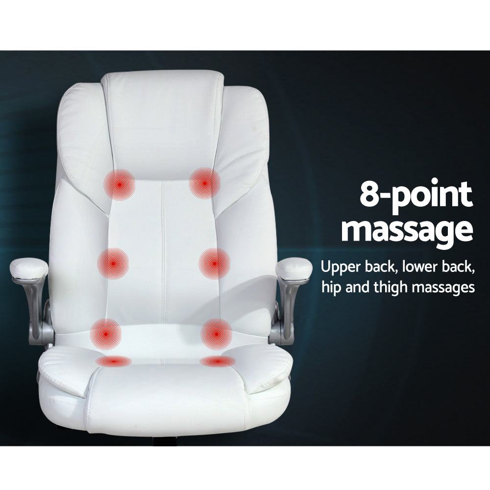 NNEDSZ Leather 8 Point Massage Office Chair - White-2