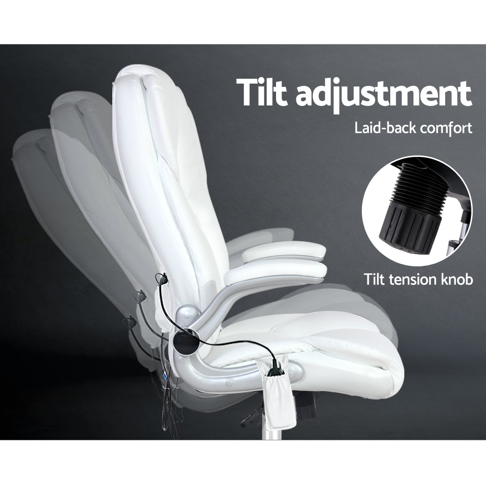 NNEDSZ Leather 8 Point Massage Office Chair - White-3