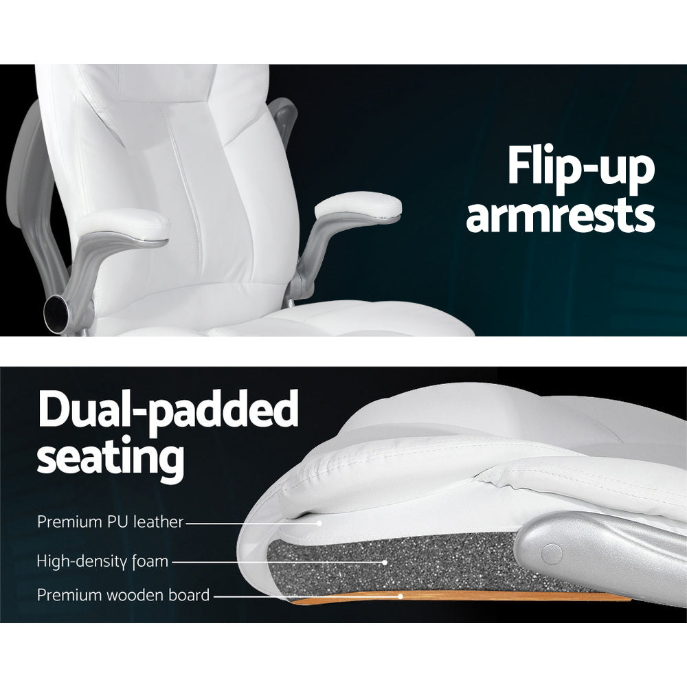NNEDSZ Leather 8 Point Massage Office Chair - White-4