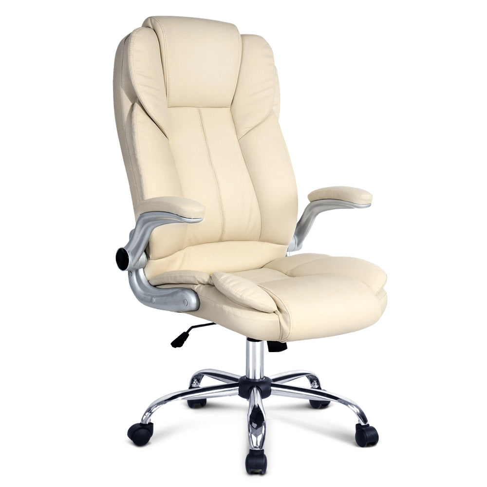 NNEDSZ  Leather Executive Office Desk Chair - Beige-0