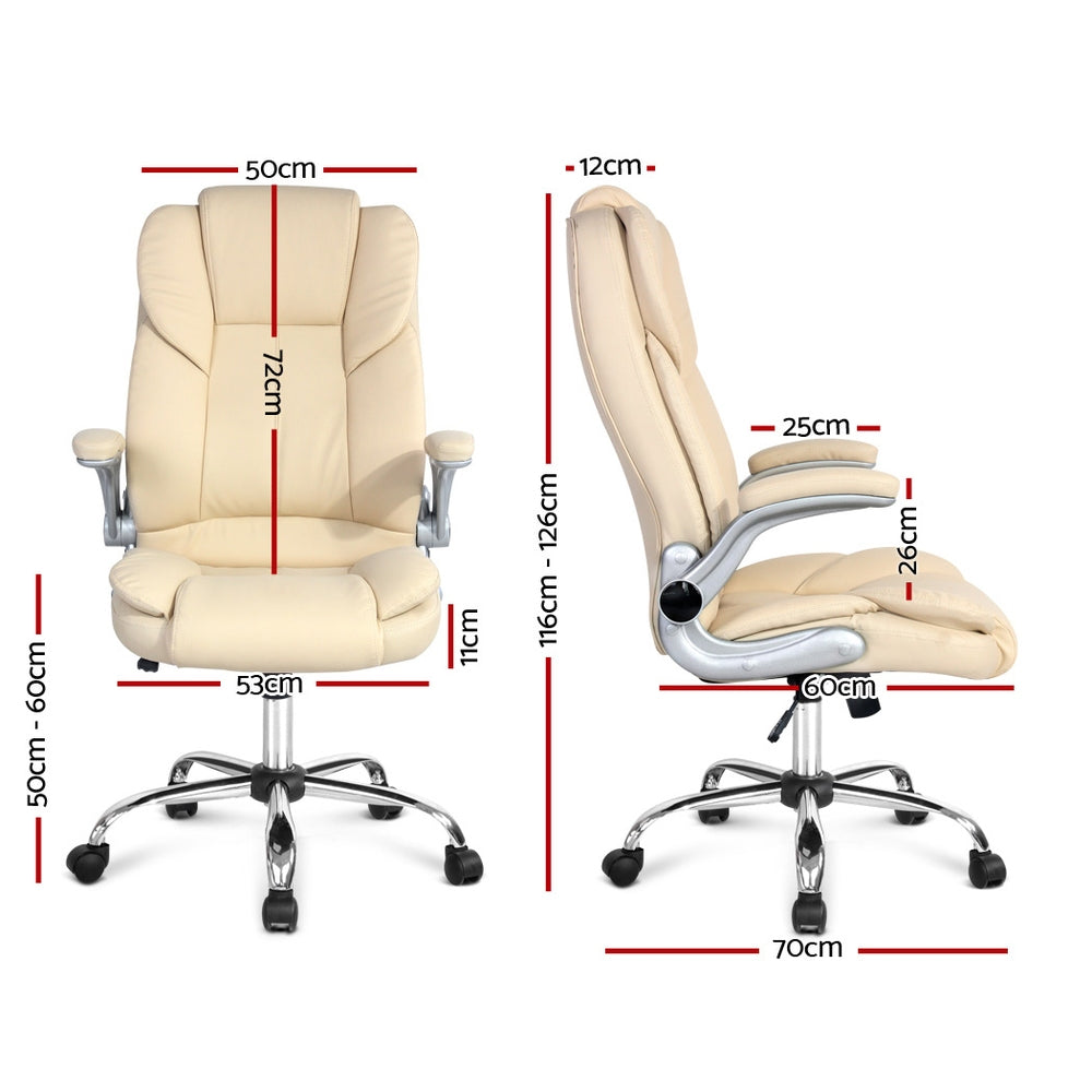 NNEDSZ  Leather Executive Office Desk Chair - Beige-1