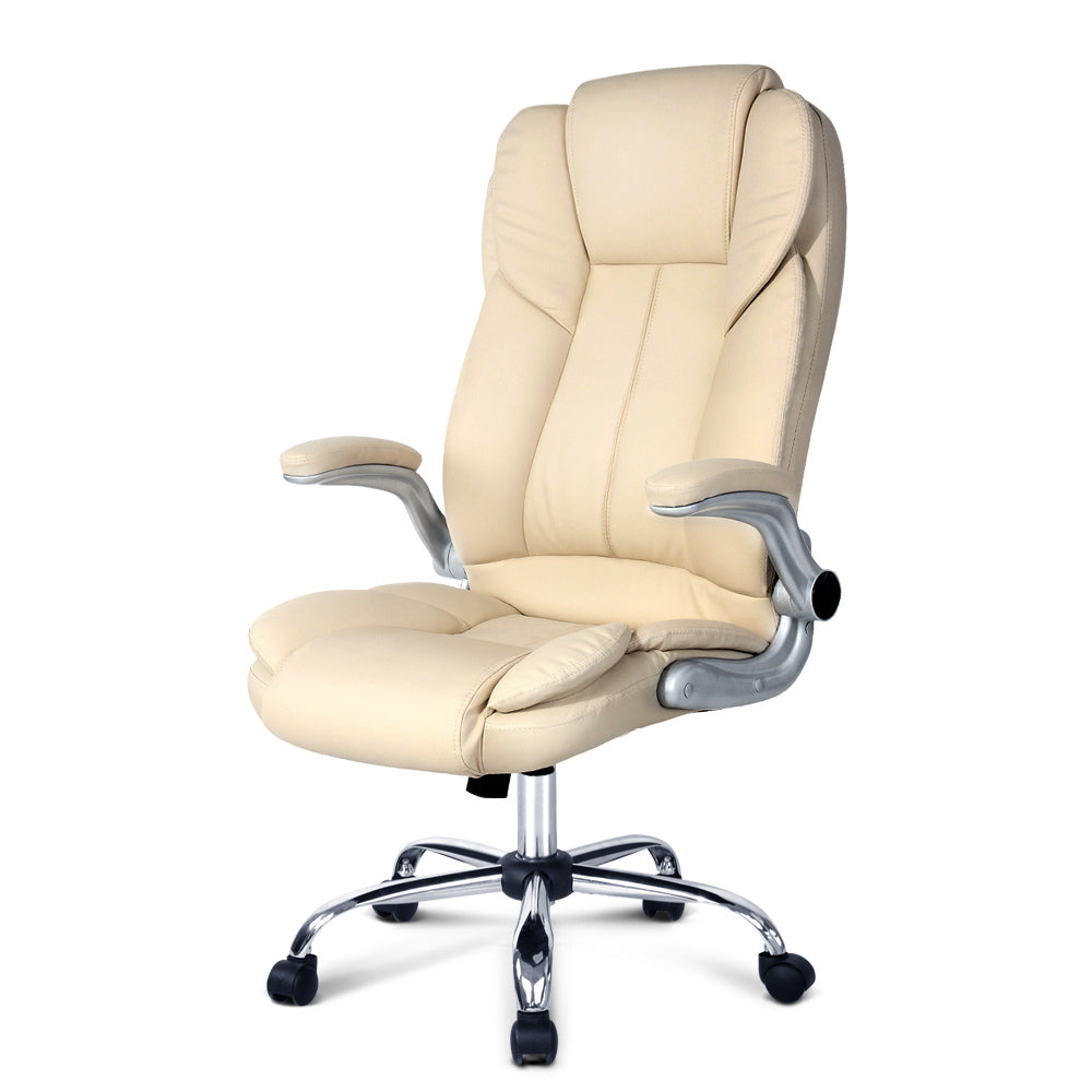 NNEDSZ  Leather Executive Office Desk Chair - Beige-2