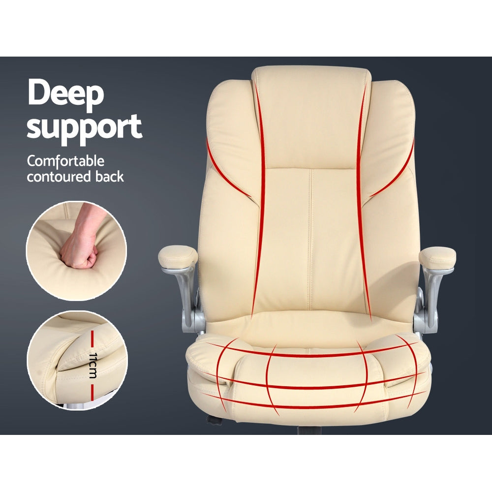 NNEDSZ  Leather Executive Office Desk Chair - Beige-4