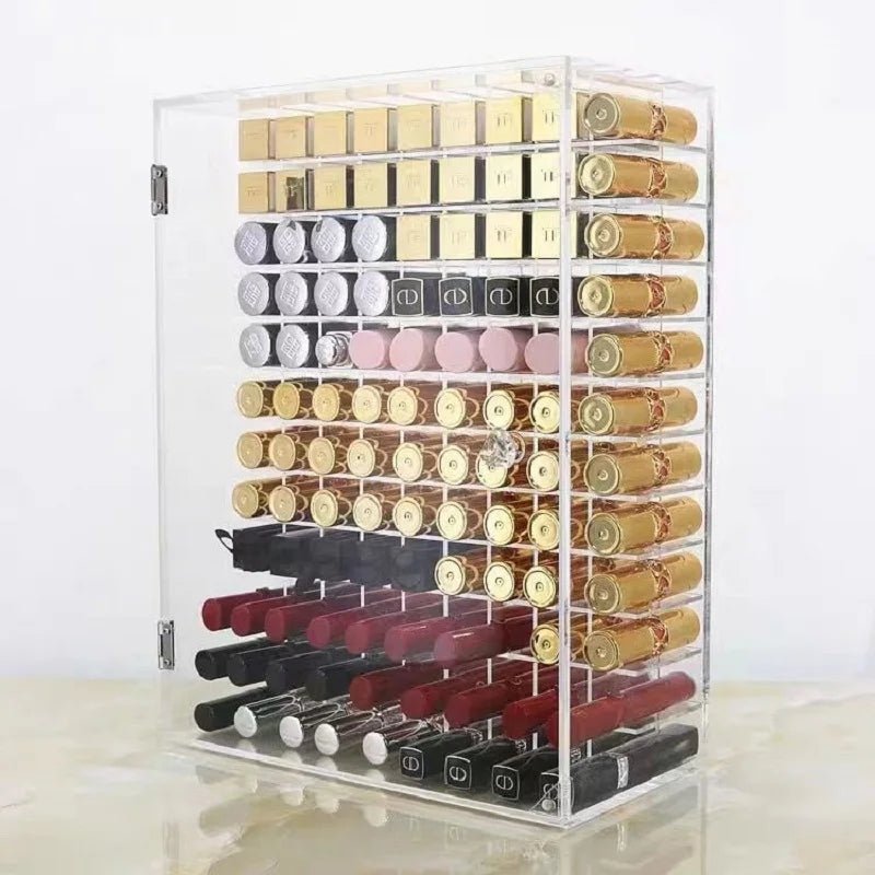 Deluxe Model 42/66 Holes Transparent Acrylic Lipstick Organizer Cosmetic Skincare Products Dustproof Display Shelf