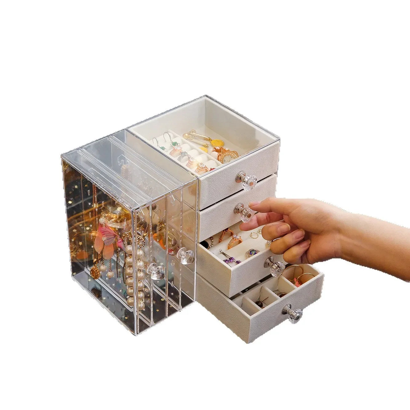 Multi-Layer Jewelry Stand Drawer Transparent Earring Box Storage Jewelry Box Vanity Dustproof Earring Organizer Cosmetic Bag