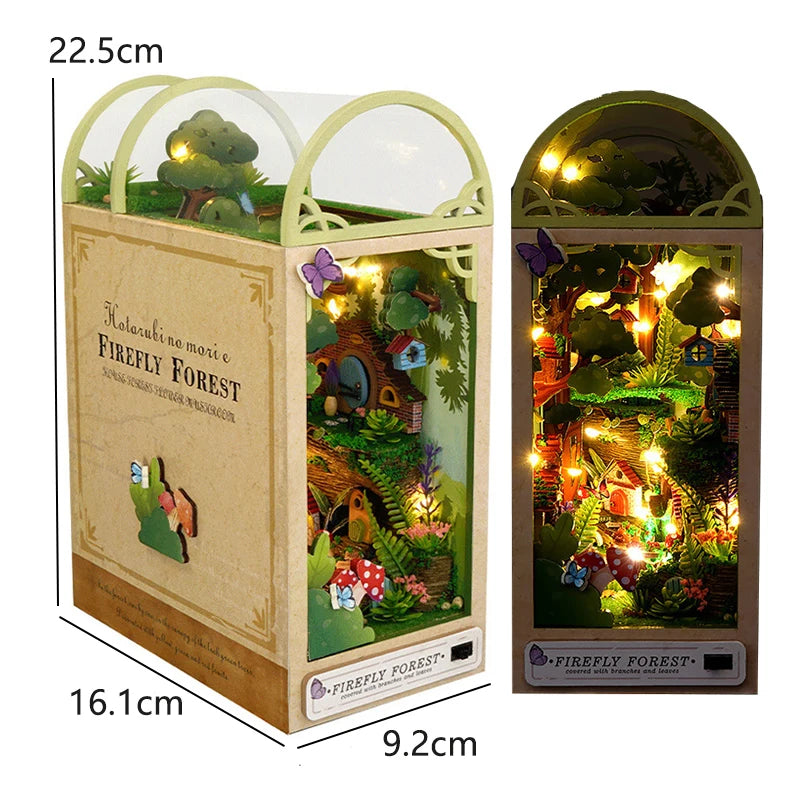 DIY Wooden Book Nook Miniatures Shelf Insert Dollhouse Building Bookshelf Bookend Home Decoration Doll Houses Toys for Xmas Gift