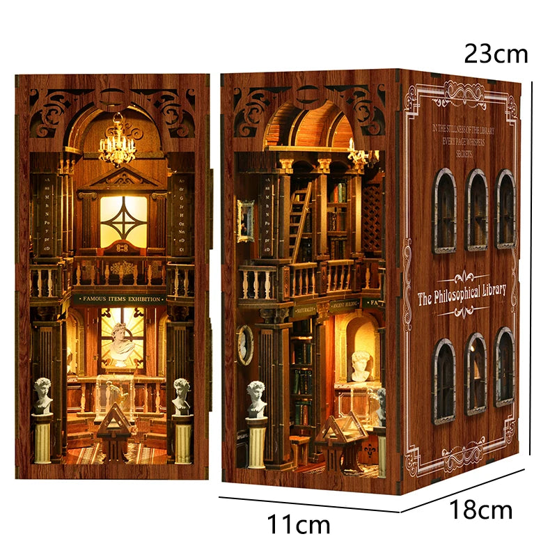 Bookshelf Set DIY Book Nook Kit 3D Wooden Doll House Puzzle Bookshelf Insert Decor with LED Light Dollhouse Model Birthday Gifts